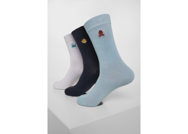 Urban Classics Fun Embroidery Socks 3-Pack white/light blue/navy