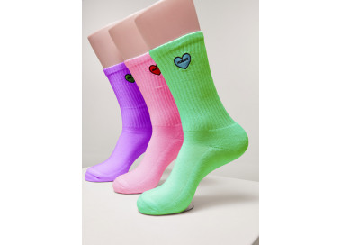 Mr. Tee Heart Embroidery Socks 3-Pack bri.purple+bri.rose+bri.green