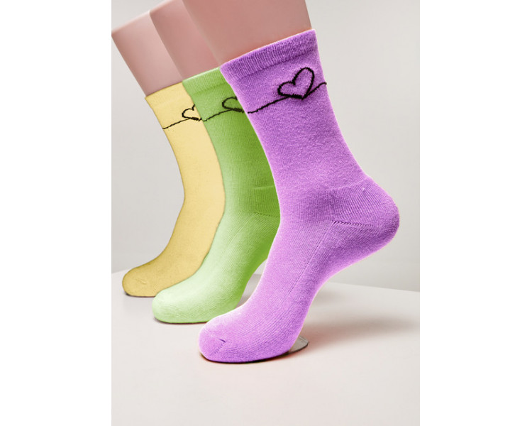 Mr. Tee Heart Oneline Socks 3-Pack lightlilac+li.green+li.yellow