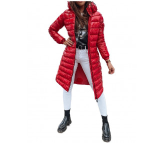 červená dámská prošívaná dlouhá zimní bunda