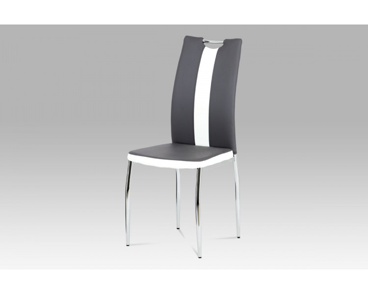 Jídelní židle AC-2202 GREY, koženka šedá+bílá/chrom