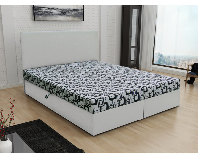 Čalouněná postel JERRY 180x200, šedá látka se vzorem/bílá ekokůže