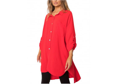 červené oversize košilové šaty