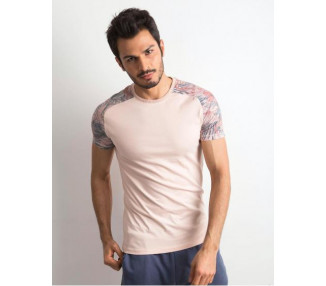 Světle růžové pánské tričko s potiskem na rukávech