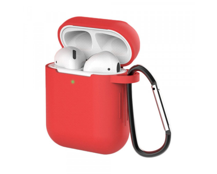 Měkké silikonové pouzdro na sluchátka Apple AirPods 1 / 2 s klipem, červené (pouzdro D)