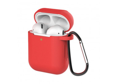 Měkké silikonové pouzdro na sluchátka Apple AirPods 1 / 2 s klipem, červené (pouzdro D)
