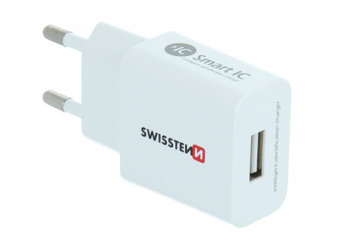 Swissten síťový adaptér smart IC 1x USB, 2.1A power, bílý