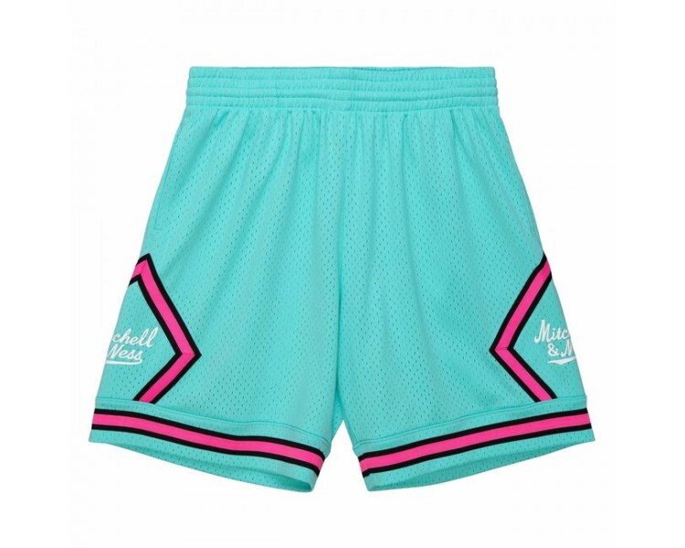 Mitchell & Ness Branded Diamond Script Shorts teal/pink
