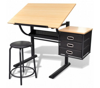 Náklopný kreslicí stůl s židlí a zásuvkami Dekorhome