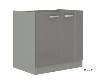  Kuchyňská skříňka dřezová GRISS 80 ZL 2F BB, 80x82x52, šedá/šedá lesk