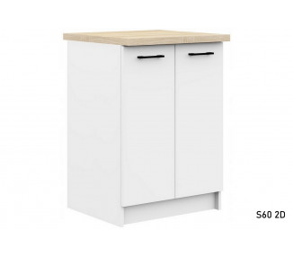  Kuchyňská skříňka dolní s pracovní deskou KOSTA S60 2D, 60x85,5x46/60, bílá/sonoma