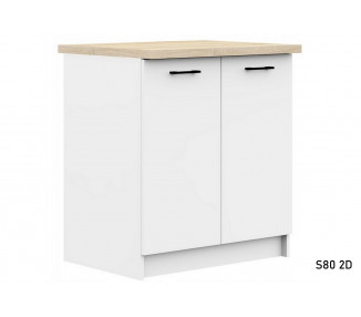  Kuchyňská skříňka dolní s pracovní deskou KOSTA S80 2D, 80x85,5x46/60, bílá/sonoma