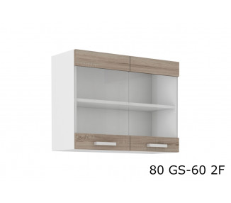  Kuchyňská skříňka horní prosklená SOPHIA 80 GS-60 2F, 80x60x31, bílá/dub sonoma trufel