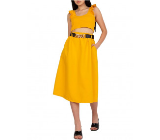 žlutá midi sukně s páskem