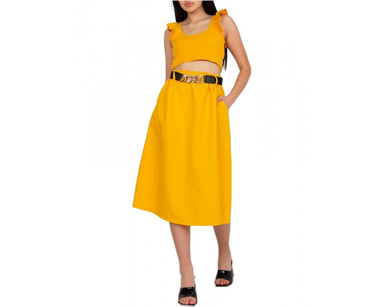 žlutá midi sukně s páskem