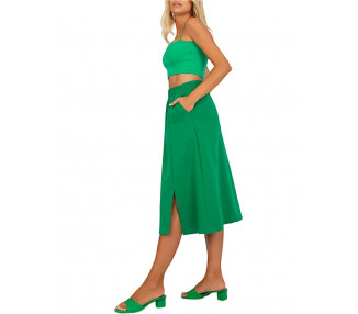 Zelená midi sukně s rozparkem