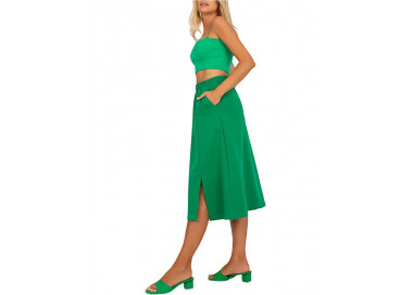 Zelená midi sukně s rozparkem