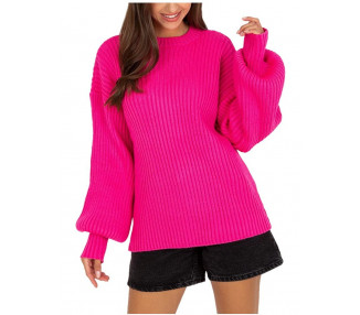 Neonově růžový svetr s širokými rukávy