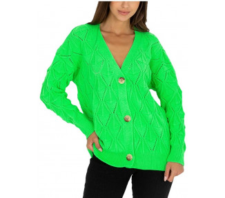 Neonově zelený pletený svetřík na knoflíky