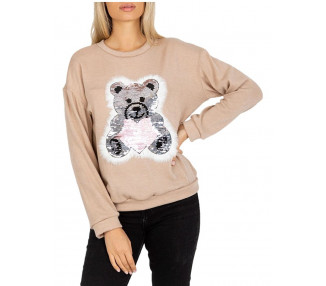 Béžový svetr s třpytivou aplikací medvídka