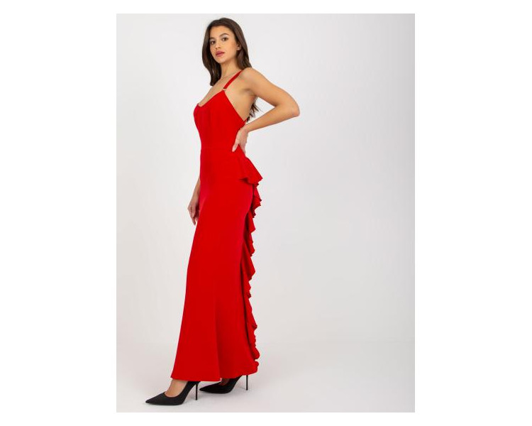 Dámské šaty s překříženými ramínky maxi večerní SHENA  červené