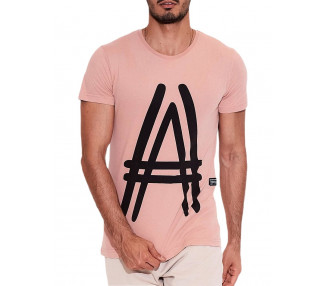 Růžové pánské tričko s potiskem a