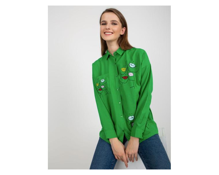 Dámská košile s potiskem a límečkem KISSES zelená 