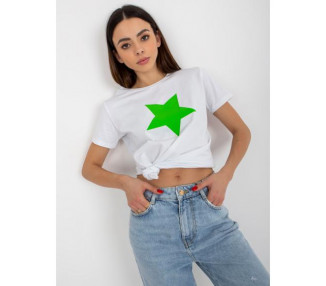 Dámské tričko s hvězdičkovým potiskem BASIC FEEL GOOD bílé a zelené 