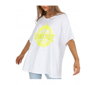 Bílé dámské oversize tričko s žlutým potiskem