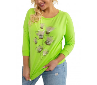 Limetkově zelené tričko s nášivkou květin
