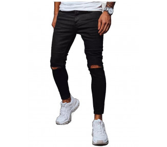 černé pánské džínové kalhoty s dírami