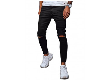 černé pánské džínové kalhoty s dírami