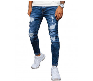 Tmavě modré pánské džíny s oděrky