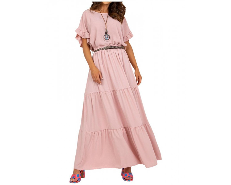 Světle růžová volánová maxi sukně