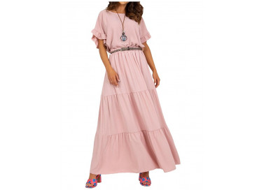 Světle růžová volánová maxi sukně
