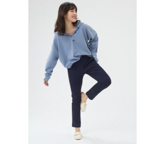 Kalhoty girlfriend khaki in stretch twill Tmavě modrá