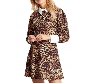 Dámské hnědé šaty s leopardím vzorem a límečkem