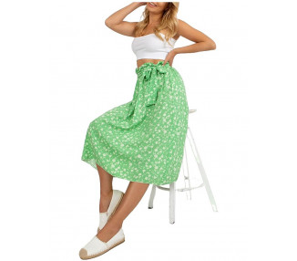 Světle zeleno-bílá midi sukně s drobným květinovým potiskem
