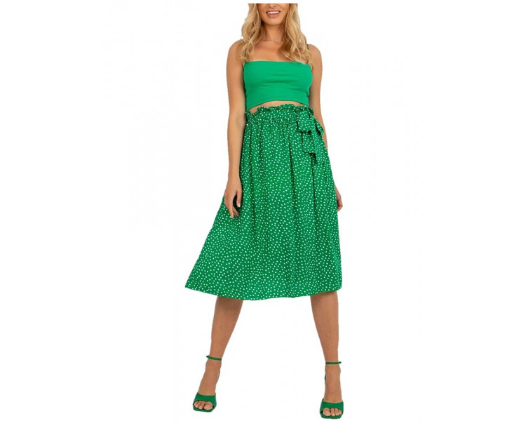Zelená midi sukně s puntíky