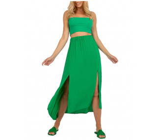 Zelená asymetrická midi sukně s rozparky