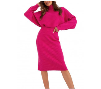 Tmavě růžová žebrovaná pletená midi sukně
