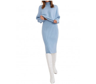 Světle modrá žebrovaná pletená midi sukně