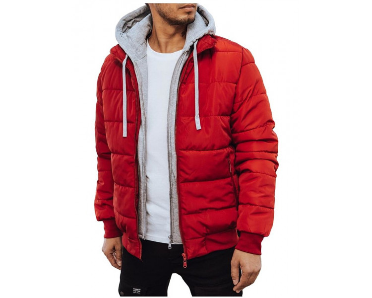 červená prošívaná zimní bunda
