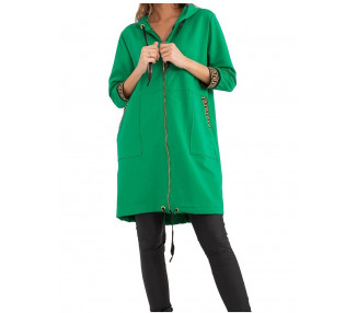 Zelená dlouhá mikina na zip s kapsami