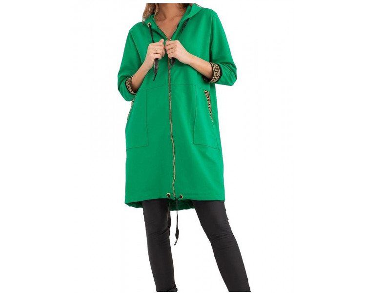 Zelená dlouhá mikina na zip s kapsami