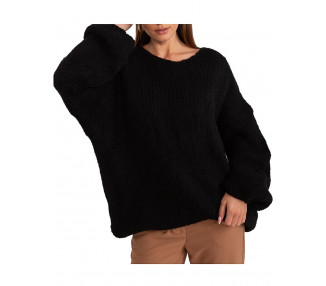 černý volný pletený svetr s výstřihem do v