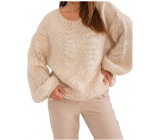 Světle béžový volný pletený svetr s výstřihem do v