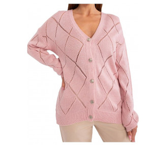 Světle růžový prolamovaný svetr s knoflíky