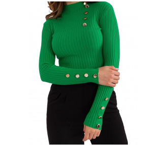 Zelený žebrovaný svetr s ozdobnými knoflíky