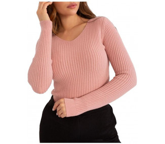 Světle růžový žebrovaný svetr